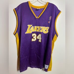 Vintage Champion Lakers Shaquille O’Neal Purple and Yellow Jersey